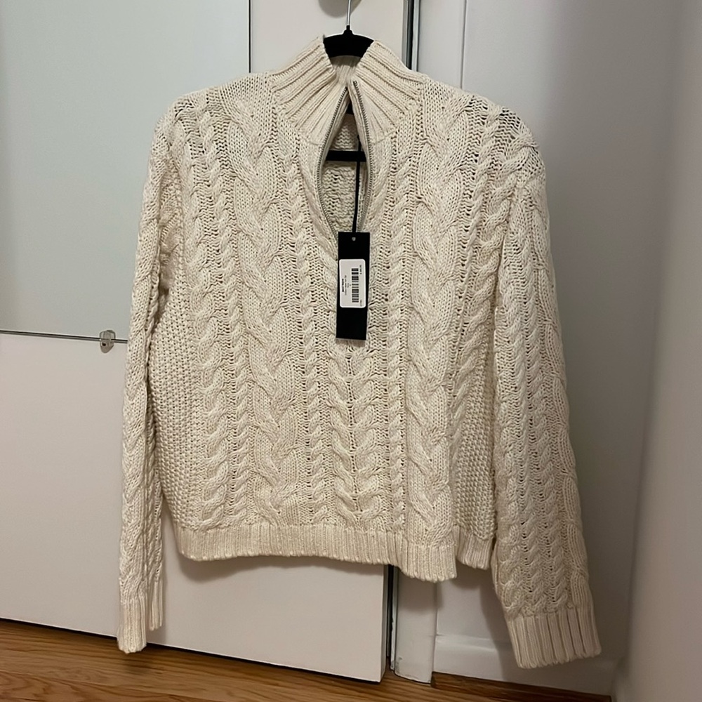 Jenni Kayne Ivory Cable Half Zip, S